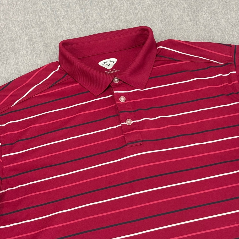 Callaway Mens XXL Red Striped Short Sleeve Golf Polo Shirt Pique Knit Polyester